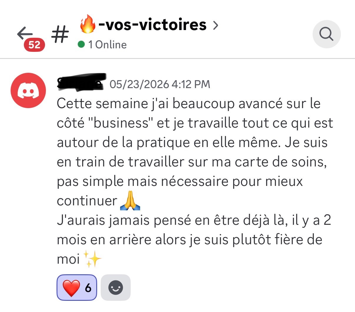 Témoignage d’une élève : « Cette semaine j’ai beaucoup avancé sur le côté business et ma carte de soins. J’aurais jamais pensé en être déjà là, je suis plutôt fière de moi. »